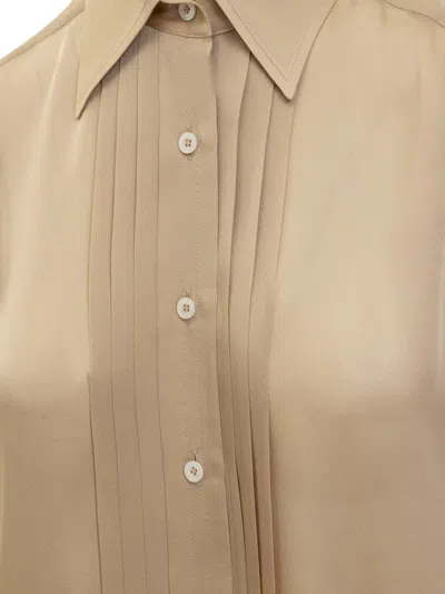 Tom Ford Pleated Plastron Shirt In Beige