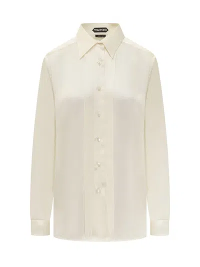 Shop Tom Ford Silk Shirt With Pleated Detail In Yellow