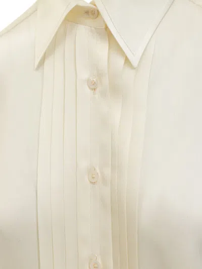 Shop Tom Ford Silk Shirt With Pleated Detail In Yellow