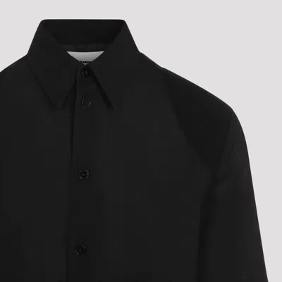 Jil Sander Wool Coat With Long Sleeves And Curved Hem In Black