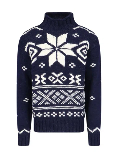Polo Ralph Lauren Knitted Pattern Crewneck Sweater With Ribbed Finish In Blue