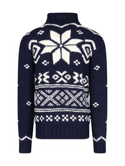 Polo Ralph Lauren Knitted Pattern Crewneck Sweater With Ribbed Finish In Blue