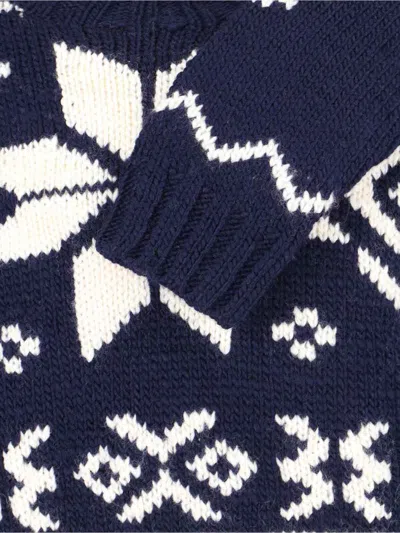 Polo Ralph Lauren Knitted Pattern Crewneck Sweater With Ribbed Finish In Blue