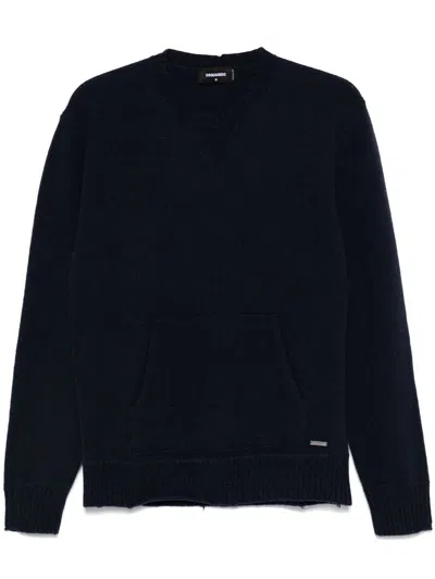 Dsquared2 Relaxed Fit Sweater With Classic Crew Neckline In Blue