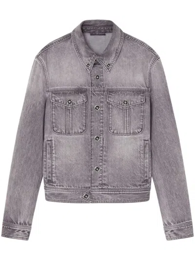 Versace Denim Blazer Flap Pockets In Gray