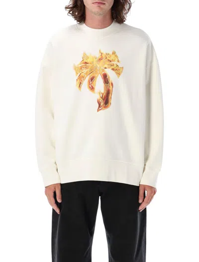 Shop Palm Angels Crew Neck Burning Palm T-shirt In Gold