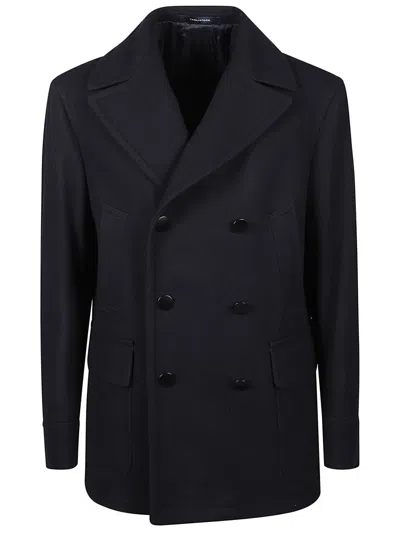 Tagliatore Blue Wool Blend Short Double-breasted Coat In Blue