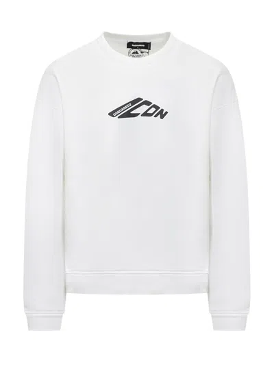 Dsquared2 Long Sleeve T-shirt With Contrasting Icon Print In Cotton Man In White