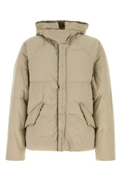 Ten C Hooded Nylon Artico Down Jacket With Drawstrings In Beige O Tan