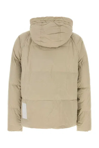 Ten C Hooded Nylon Artico Down Jacket With Drawstrings In Beige O Tan