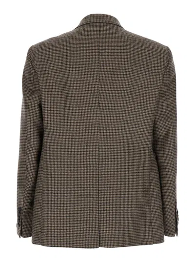 Tagliatore Dark Beige Single-breasted Jacket With Check Motif In Beige