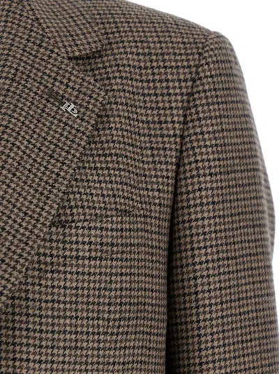 Tagliatore Dark Beige Single-breasted Jacket With Check Motif In Beige