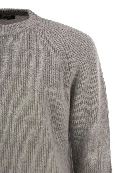 Peserico Crew-neck Rib Sweater In Grey