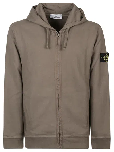 Stone Island Gray Patch Hoodie In Brown