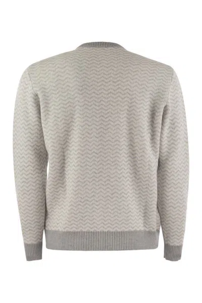 Kiton Chevron Ribbed Sweater In Light Grey