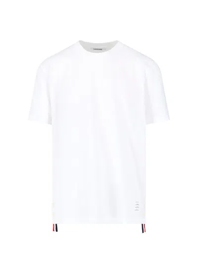 Thom Browne White Cotton T-shirt With Tricolor Stripe Detail