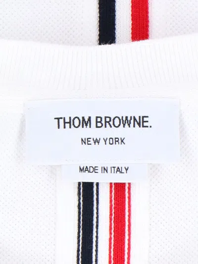Thom Browne White Cotton T-shirt With Tricolor Stripe Detail