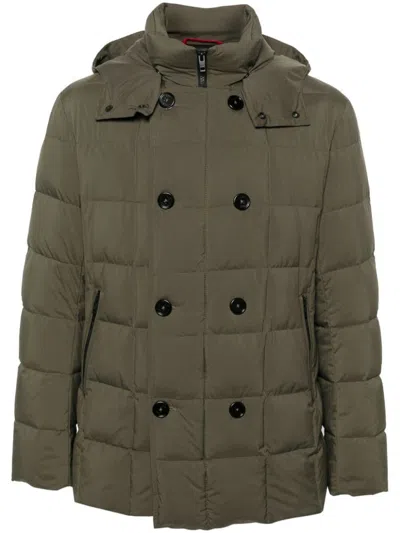 Fay Double Breast Padded Bomber Jacket In Green