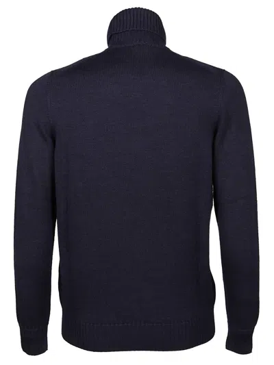 Drumohr Man Turtleneck Navy Blue Size 48 Merino Wool In Blue