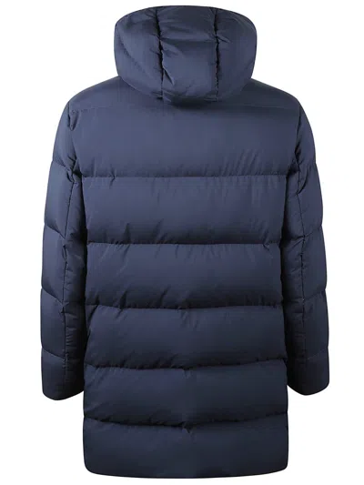 Fay Quilted Hooded Puffer Jacket With Front Button Closure In Blue