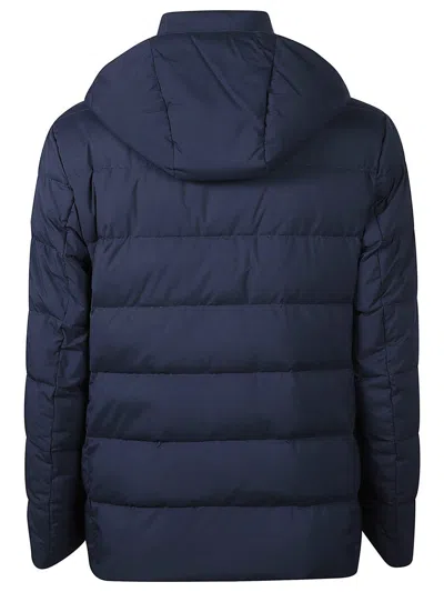 Fay Double Breasted Hooded Down Jacket In Blue