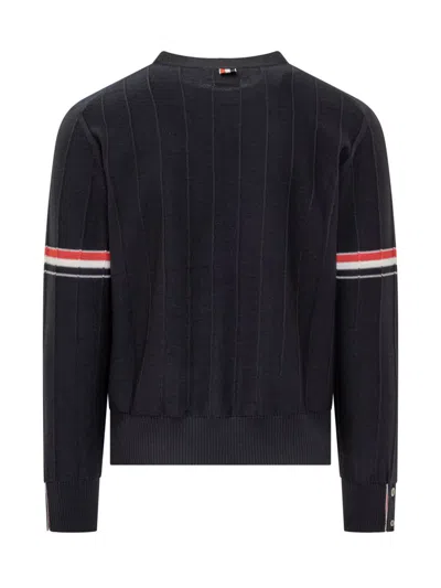Thom Browne Rwb Intarsia Armband Tweed Pullover In Blue