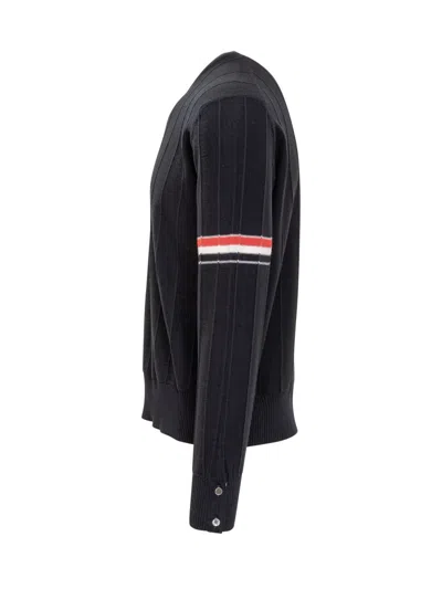 Thom Browne Rwb Intarsia Armband Tweed Pullover In Blue