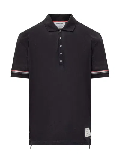 Thom Browne Polo Shirt With Lapel Short Sleeve In Blue