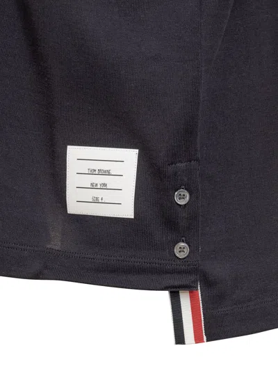 Thom Browne Polo Shirt With Lapel Short Sleeve In Blue