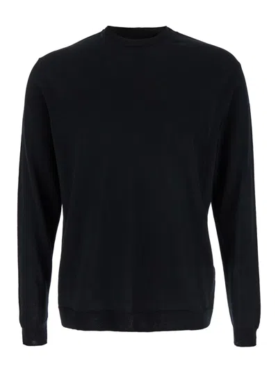 Low Brand Black Crew Neck Pullover In Virgin Wool Man In Black