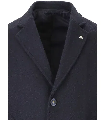 Manuel Ritz Melange Blue Coat In Blue