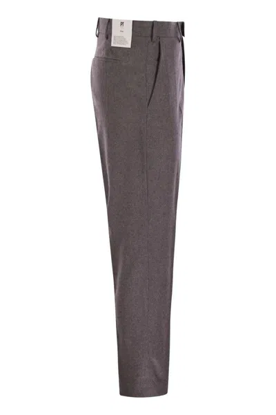 Pt Torino Rebel - Wool And Silk Flannel Trousers In Brown