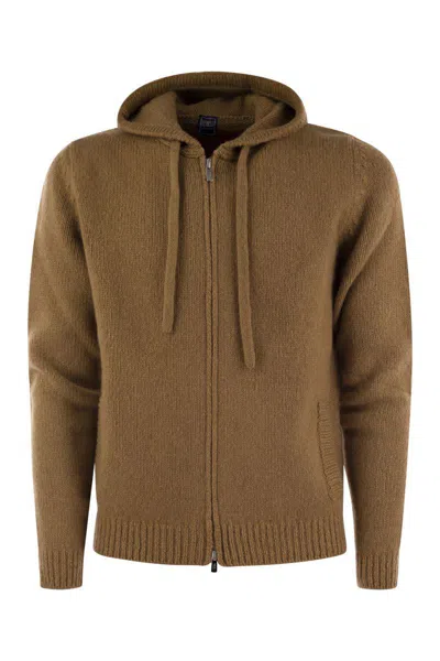 Fedeli Pure Cashmere Hooded Cardigan In Brown