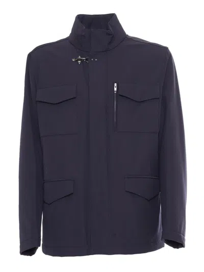Fay Hooded Jacket With Adjustable Neck Strap In Blue