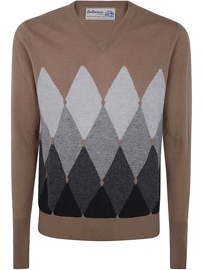 Ballantyne V Neck Pullover In Brown