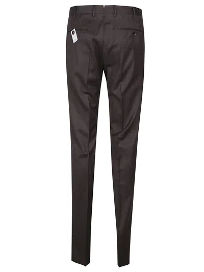 Pt Torino Dark Brown Stretch-design Trousers In Brown