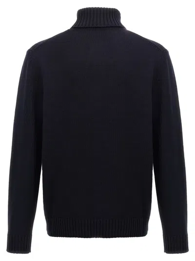 Zanone Turtleneck Wool Sweater With Turn-up Collar And Cuffed Sleeves In Blue