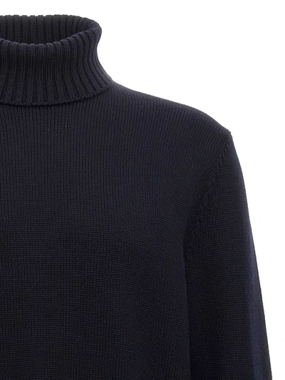 Zanone Turtleneck Wool Sweater With Turn-up Collar And Cuffed Sleeves In Blue