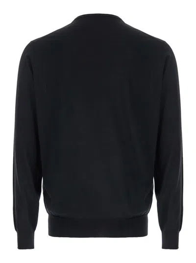Plain Girocollo In Lana Seta Cachemire In Black