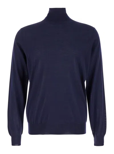 Plain Merino Wool Crewneck In Blue