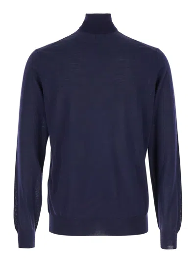 Plain Merino Wool Crewneck In Blue