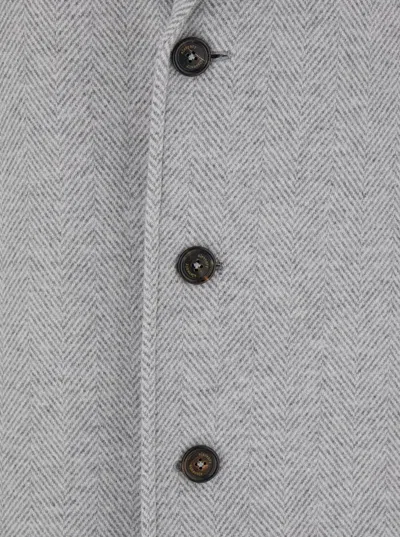 Eleventy Grey Coat With Notched Revers And Herringbone Motif In Wool Blend Man In Grey