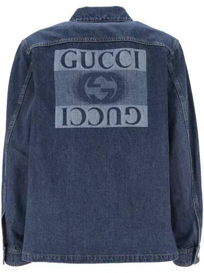 Gucci Collared Button In Blue/mix
