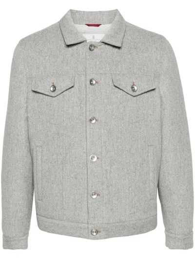 Brunello Cucinelli Wattierte Hemdjacke In Light Grey