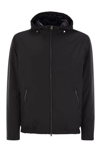 Herno Men's Technical Fabric Bomber Jacket With Hood In Black