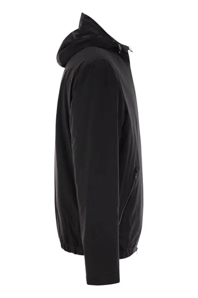 Herno Men's Technical Fabric Bomber Jacket With Hood In Black