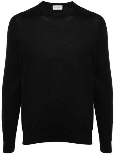 John Smedley Cotton Crew Neck Sweater In Black