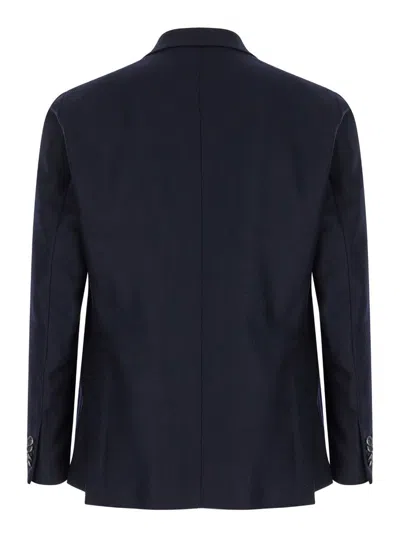 Shop Tagliatore Blue Double-breasted Jacket With Patch Pockets In Wool Blend Man