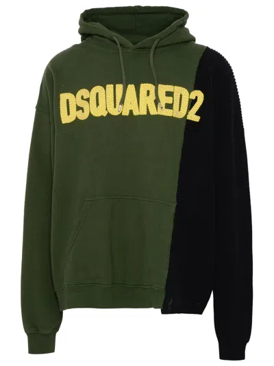 Dsquared2 Logo-patched Patchwork Drawstring Hoodie In Kaki