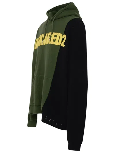 Dsquared2 Logo-patched Patchwork Drawstring Hoodie In Kaki